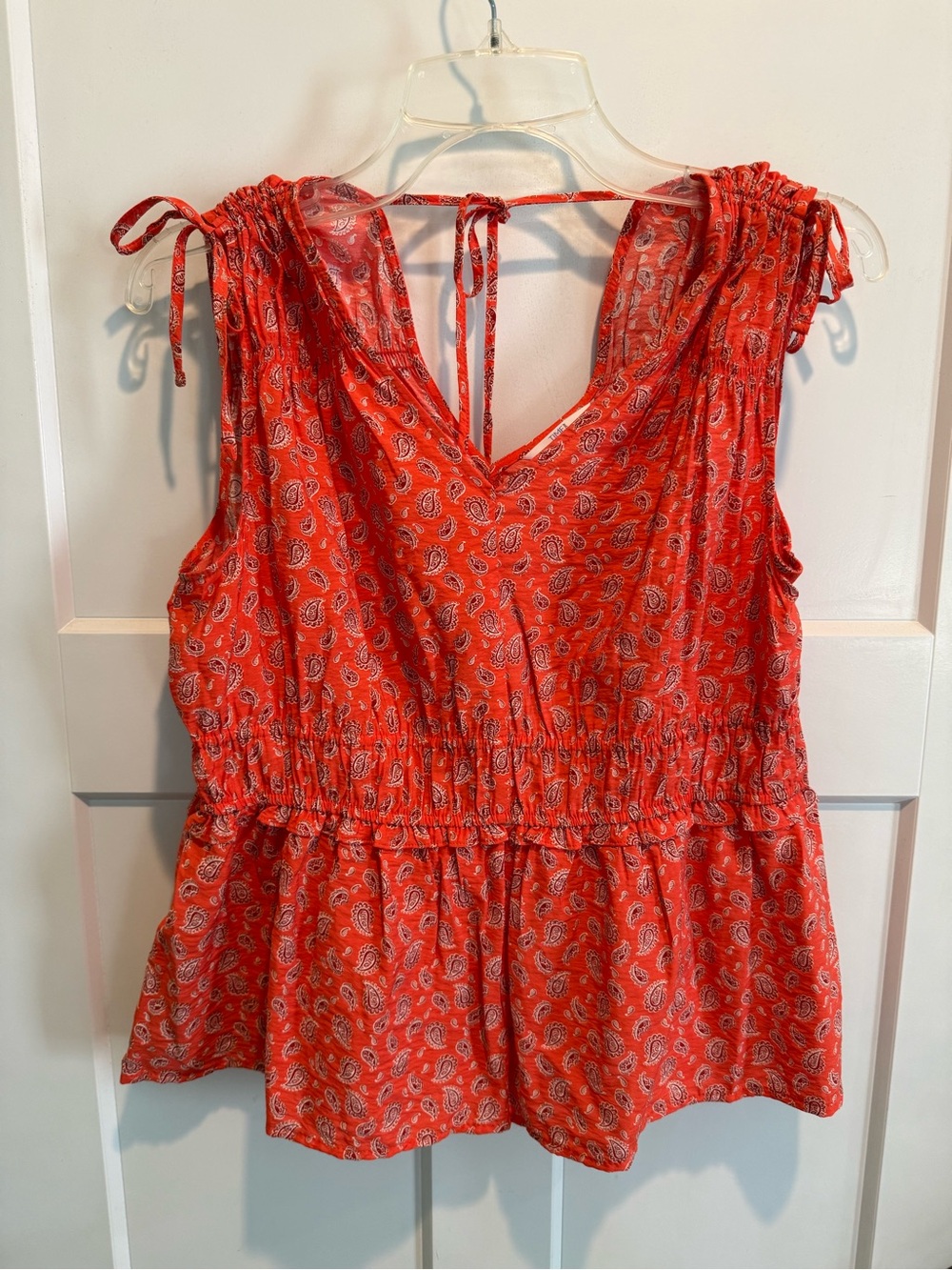 Time and Tru Red Paisley Tie-Shoulder Peplum Camisole